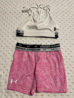 Under Armour White Sports Bra with Pink Dot Shorts Set